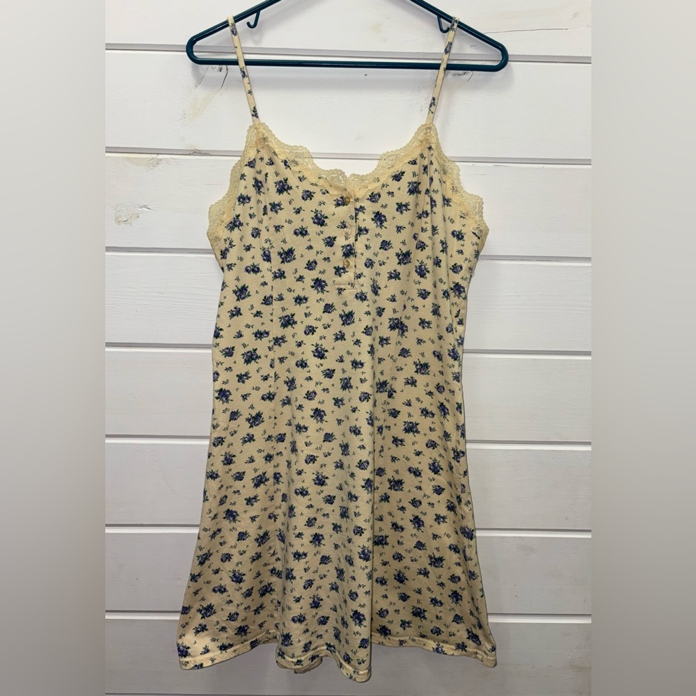 Vintage Victoria's Secret yellow floral gown/ slip dress with lace trim